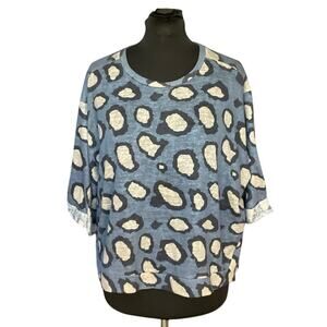 Umgee Blue Leopard Print Oversized Tunic Top Size M